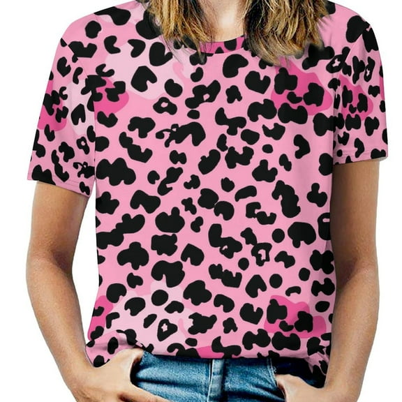 Animal Print Patterns Womens Tops Women's Fashion Casual Short Sleeve Flower Print Round Neck Pullover Top Blouse