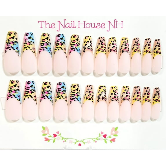 Animal Print Petite Matte Long Coffin Press-On Nails - 24 Pieces - Artificial Nail Kit