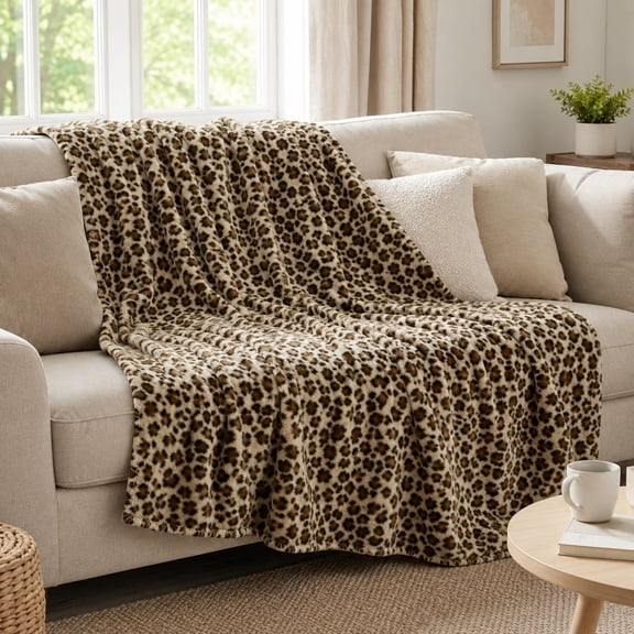 Animal Print Polyester Fleece Throw Blanket, 280 GSM Plush Soft Home