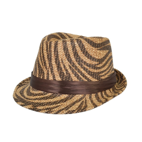 Animal Print Ribbon Band Fedora Straw Hat