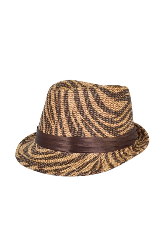 Animal Print Ribbon Band Fedora Straw Hat