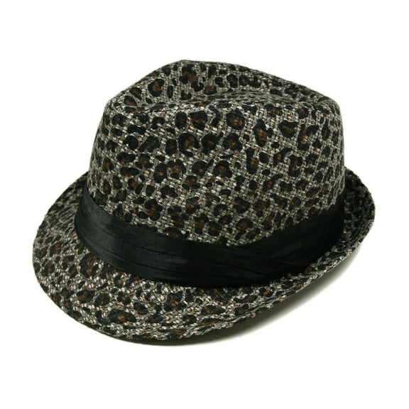 Animal Print Ribbon Band Fedora Straw Hat