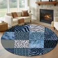 thumbnail image 1 of Animal Print Round Living Room Rugs 5 ft, Rustic Leopard Zebra Tiger Stripes Plaid Blue Washable Area Rug with Non-Slip Sturdy Edge Binding Round Carpet for Entryway Kitchen Bedroom Bathroom, 1 of 9