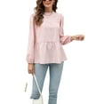 thumbnail image 1 of Animal Print Ruffle Neck Long Sleeve Tiered Blouse for Women Pink Medium, 1 of 5
