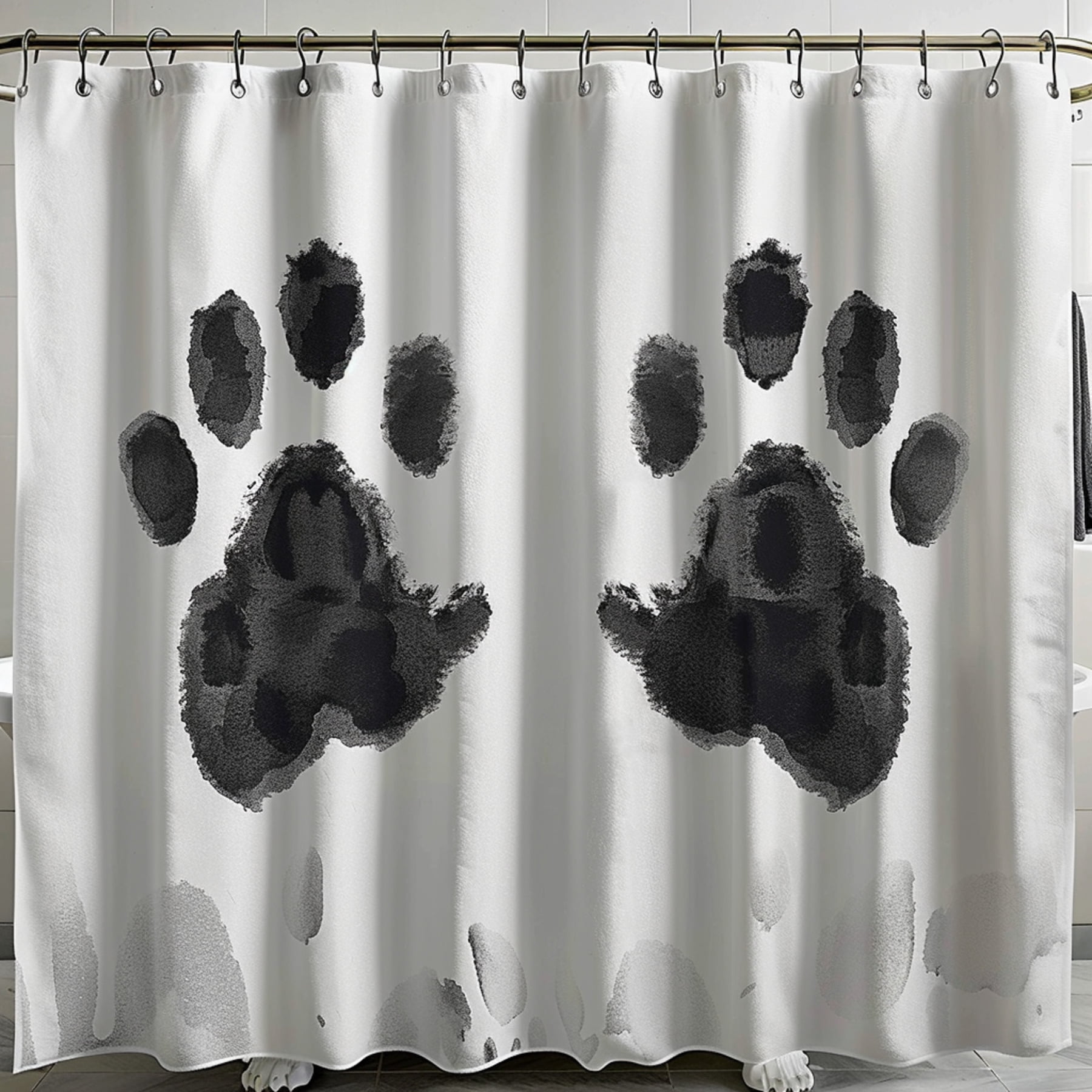 Animal Print Shower Curtain with White and Grey Black Bear Paw Design