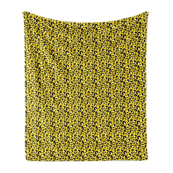Animal Print Soft Flannel Fleece Throw Blanket, Continuous Design of Leopard Skin Wildlife Pattern, Cozy Plush for Indoor and Outdoor Use, 50" x 70", Yellow Charcoal Grey, by Ambesonne