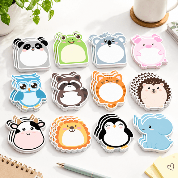 Animal Print Sticky Notes, 36 Pack 720 Sheets Cute Animal Shape Self-Sticky Memo Pads