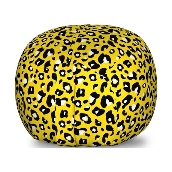 Animal Print Storage Toy Bag Chair, Continuous Design of Leopard Skin Wildlife Pattern, Stuffed Animal Organizer Washable Bag, Small Size, Yellow Charcoal Grey, by Ambesonne