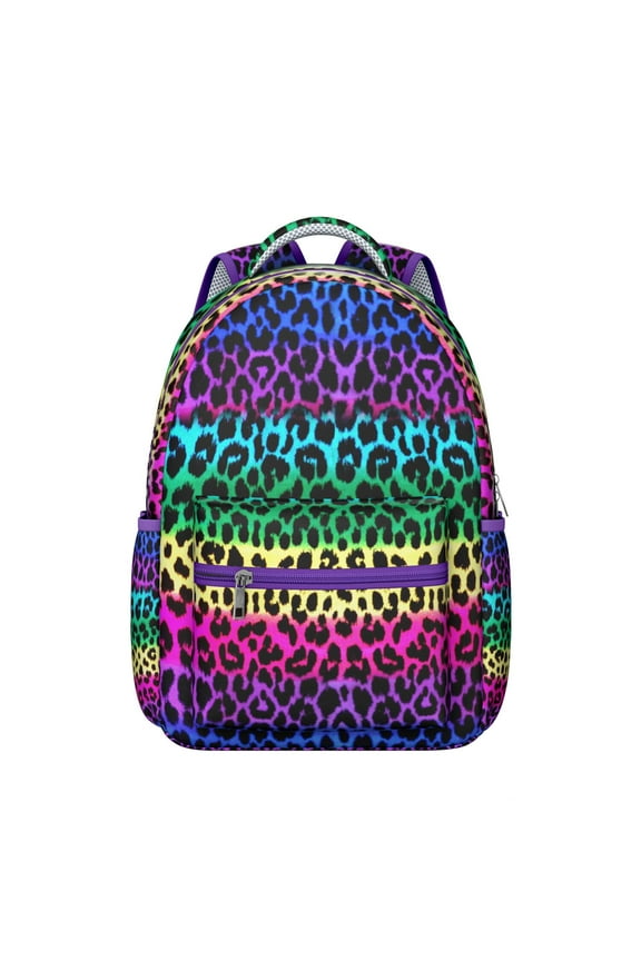 Animal Print Students Backpack Leopard Cheetah Pattern with Glitter Texture Fashionable School Bag for Students