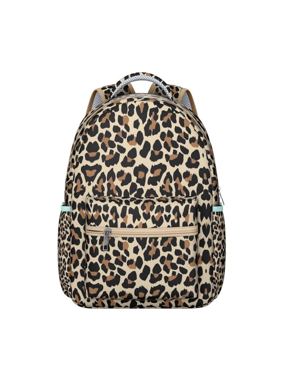 Students Backpack Leopard Cheetah Pattern with Glitter Texture Fashionable School Bag for Students