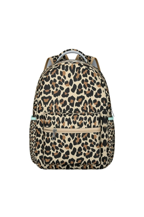 Animal Print Students Backpack Leopard Cheetah Pattern with Glitter Texture Fashionable School Bag for Students