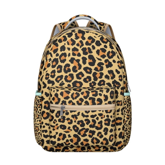 Animal Print Students Backpack Leopard Cheetah Pattern with Glitter Texture Fashionable School Bag for Students