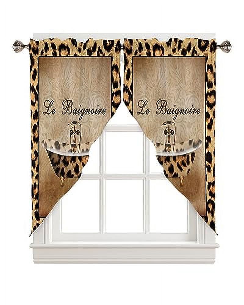 Animal Print Swag Valance Curtains Farm Pig Retro Wood Rod Pocket