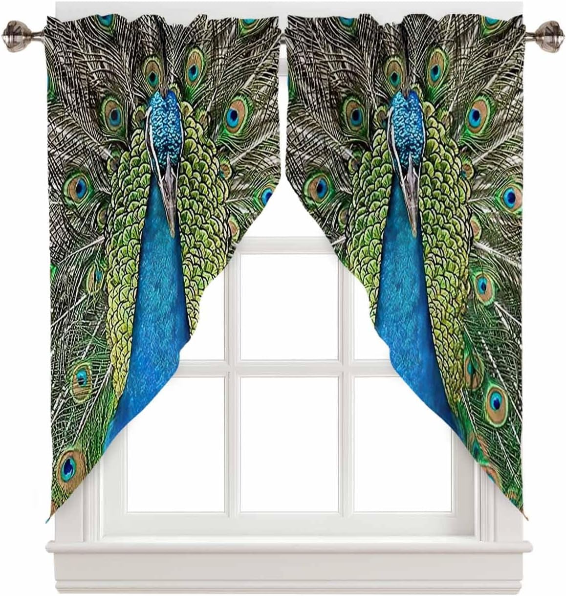 Animal Print Swag Valance Curtains Hand Drawn Animal Green Peacock Rod