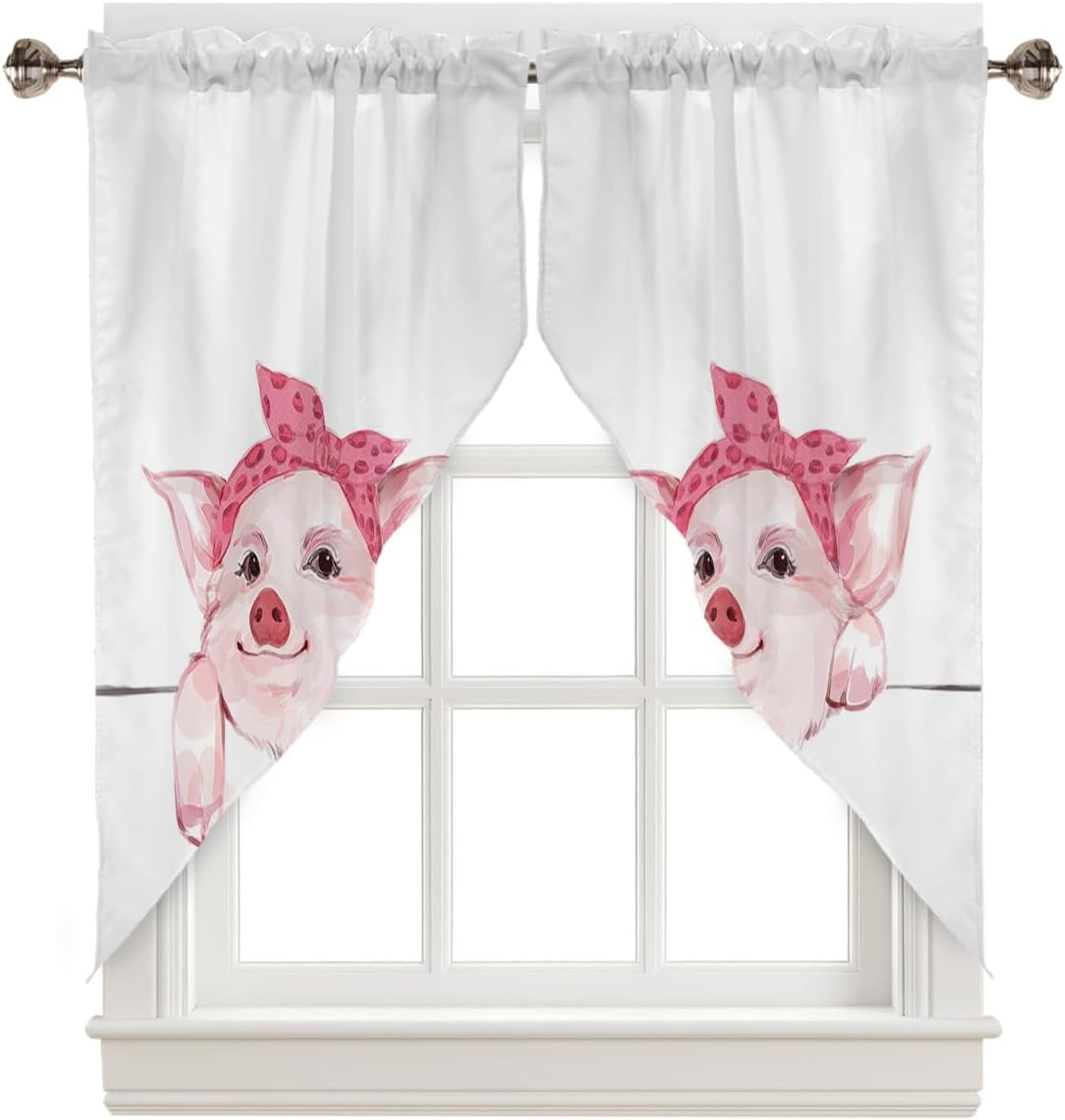 Animal Print Swag Valance Curtains Pink Animal Cartoon Cute Pig Rod