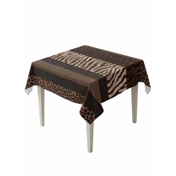 Animal Print Table Cloth, Waterproof Tablecloth for Square Tables, Abstract Leopard Zebra Skin Texture Brown Reusable Washable Fabric Table Cover for Restaurant Kitchen Dining Tables 54"x54"