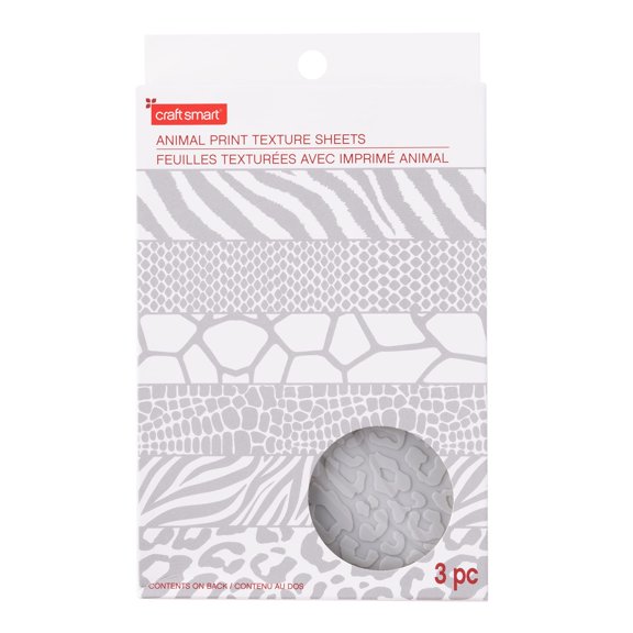 Craft Smart Animal Print Texture Sheet Set - 3 Double-Sided Plastic Sheets per Set (6 Designs), Reusable Clay Tools for Jewelry & Crafts, 12 Pack
