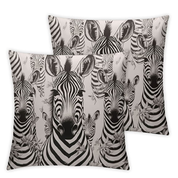 Animal Print Throw Pillow Cushion Cover, Modernistic Monochrome Savannah Themed Design Zebra and Lion Portrait, Decorative Square Accent Pillow Case, Charcoal Grey White