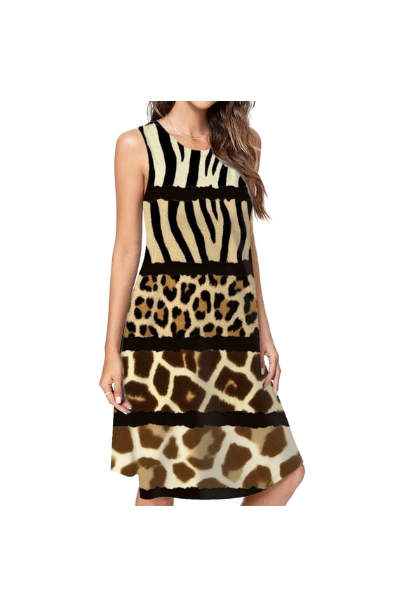 Animal Print Torn Paper Strips Spring Summer Dresses For Women Fashion Dress Casual Sleeveless Loose Sundress With Pockets