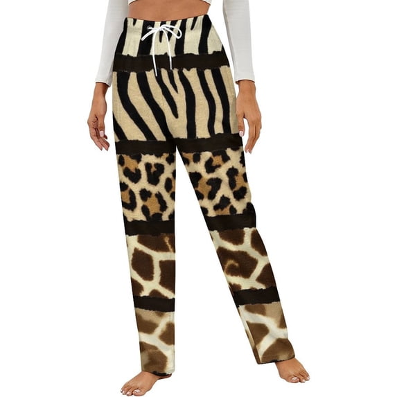 Animal Print Torn Paper Strips Winter Female Pants Flannel High Waist Women Pants Lady Warm Straight Leg Plush Trousers