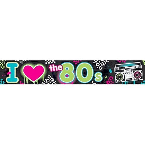 I Love The 80's Multicolor Foil Banner - 25' Retro Disco Theme Party Decoration
