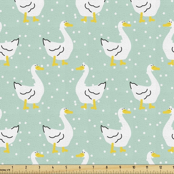 Ambesonne Animal Print Fabric by the Yard Upholstery, Goose Cartoon, 3 Yards, Mint Green Earth Yellow