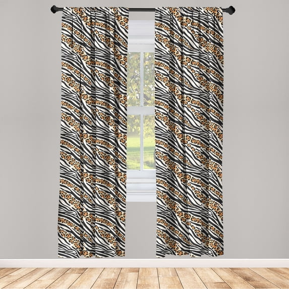 Animal Print Window Curtains, Exotic Inspired Leopard and Zebra Skin Pattern Wild Life Artwork, Lightweight Decor 2-Panel Set with Rod Pocket, Pair of - 28"x95", Eggshell Pale Vermilion, by Ambesonne