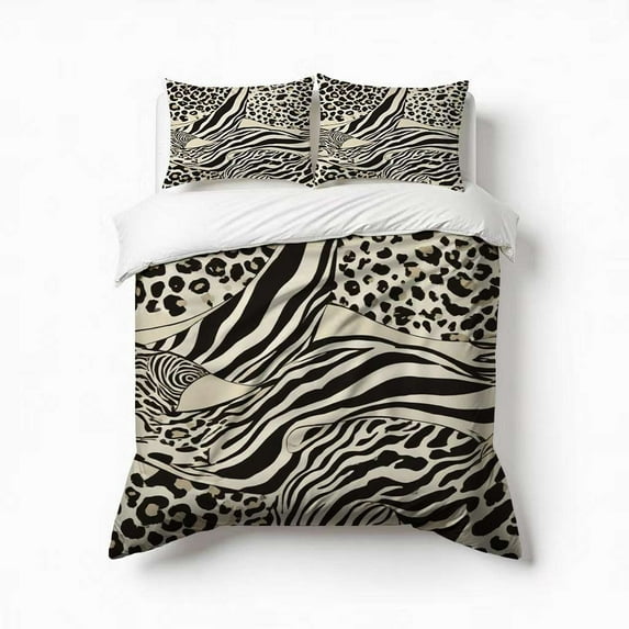 Animal Print Zebra Leopard Bedding Set 3 Pcs Soft Microfiber Quilt Cover For Bedroom Decor, Comforter Cover With 2 Pillowcase