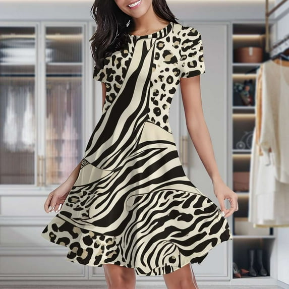 Animal Print Zebra Leopard Women's Classic Swing Skater Dress Casual Work Party Cocktail Dresses