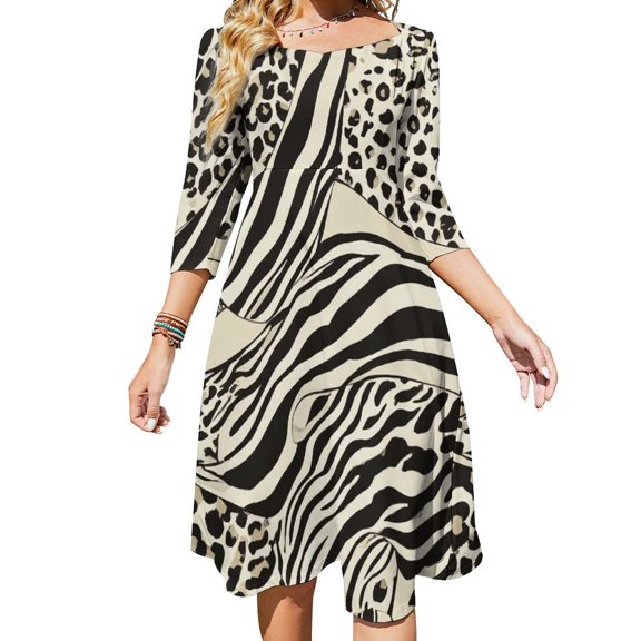 Animal Print Zebra Leopard Women's Fall Dresses Casual Loose Flowy Swing Shift Dress
