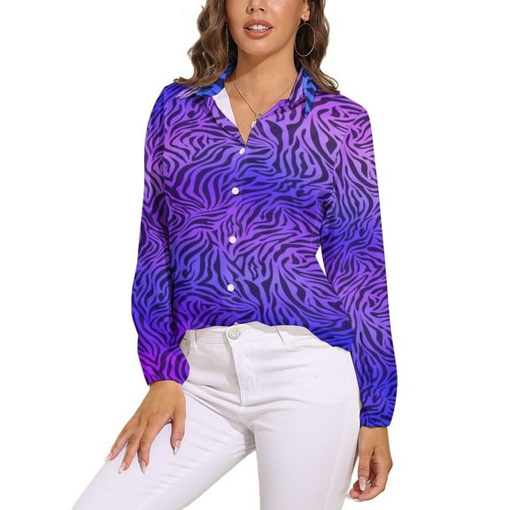 Animal Print Zebra Pink Purple Long Sleeve Blouse Woman Streetwear Casual Shirts Summer Oversize Woman Streetwear Clothing Birthday Present