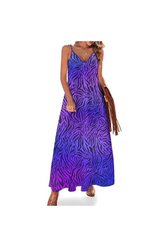 Animal Print Zebra Pink Purple Sleeveless Dress Dresses Women Summer Women's Summer Clothing