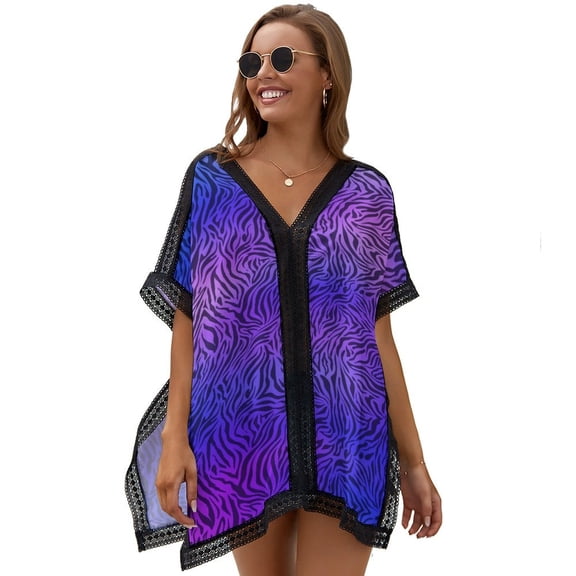 Animal Print Zebra Pink Purple Women's Swimsuit Coverup Summer Beach Cover Up Bathing Suit Dress