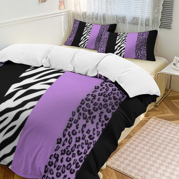 Animal Print Zebra Stripes Set Duvet Cover Themed Multicolor Polyester Bedding Set Duvet Cover for Queen Size