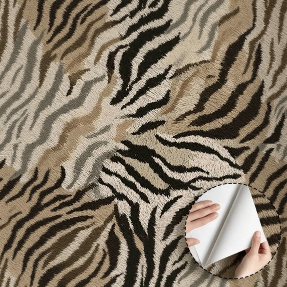 Animal Print Zebra Stripes Wallpaper, Modern Boho Rustic Style, Self adhesive and removable, waterproof, Home Decor for Bedroom, Living Room, Kitchen Cabinet, Shelf, 17.7 * 118 in