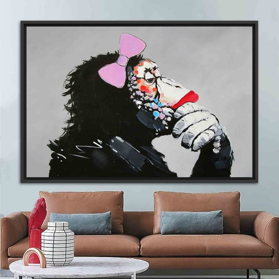 Animal Printed, Abstract Artwork, Contemporary Wall Art, Thinking Woman Monkey Wall Decor, Thinking Monkey Printed, Canvas Wall Decor - 5P Mix-Rolled Canvas
