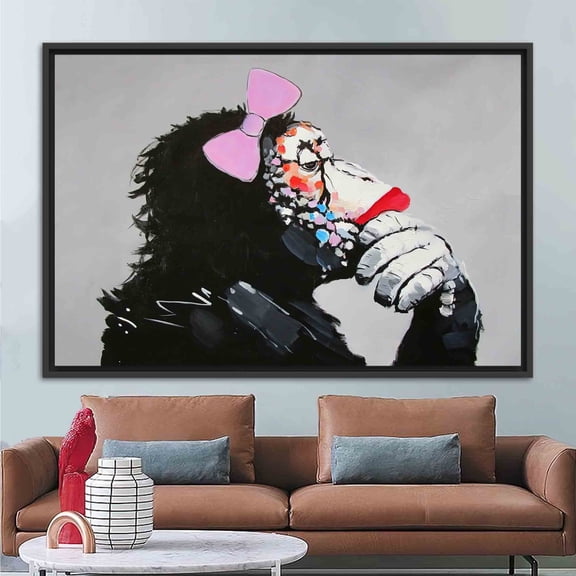 Animal Printed, Abstract Artwork, Contemporary Wall Art, Thinking Woman Monkey Wall Decor, Thinking Monkey Printed, Canvas Wall Decor - Gallery Wrapped