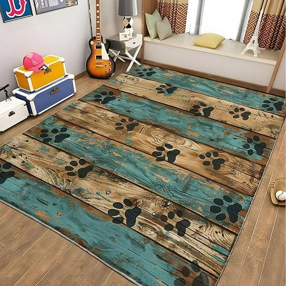 Animal Prints Dog Paw Prints Footprints Wood Grain Chic Rugs For Living Room Fluffy Rug, Rug Floor Carpet With Durable Anti Slip Backing, Carpet Runners Ideal For Nursery 2' x 3'