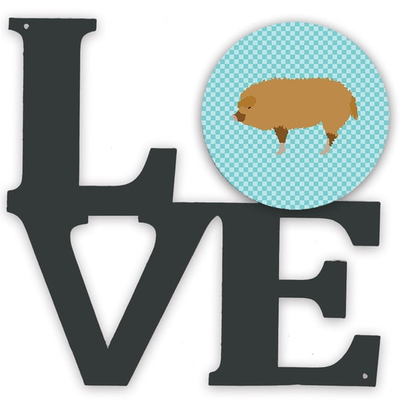 Caroline's Treasures BB8108WALV Hungarian Mangalica Pig Blue Check Metal Wall Artwork LOVE, 12X12, multicolor