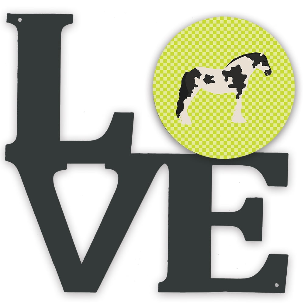 12" Black Metal LOVE Wall Art with Green Horse Design