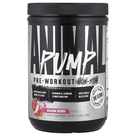 Animal Pump NS Stim-Free Pre Workout Powder for Men & Women - Caffeine-Free Preworkout for Energy, Focus, and Muscle Builder, Beta Alanine, Citrulline, Nitrosigine and Nootropics, Dragon Berry, 440g