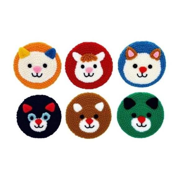 Animal Punch Needle Coasters Kit,6-pattern punch needle Needle Coasters Kit ,Punch Art for Beginners,Suitable for Home Decoration