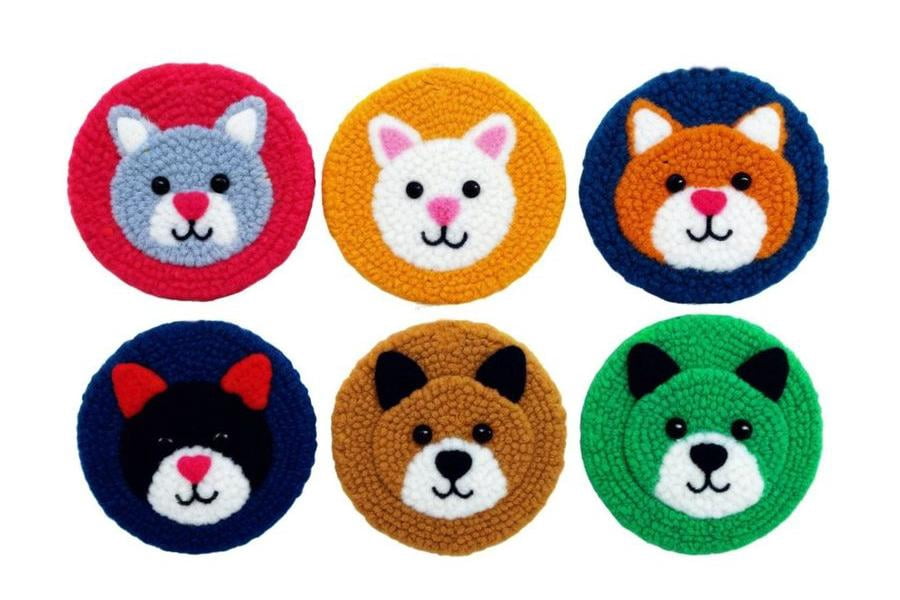 Animal Punch Needle Coasters Kit,6-pattern punch needle Needle Coasters Kit ,Punch Art for Beginners,Suitable for Home Decoration