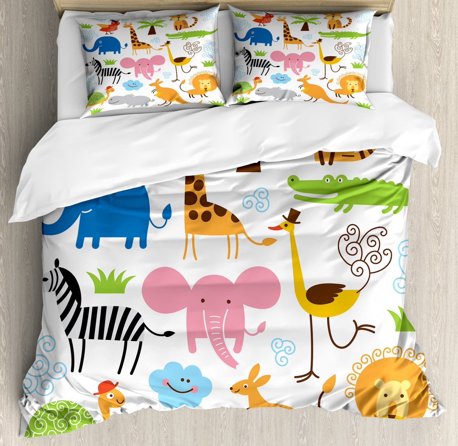 Kids Queen Size Multicolor Animal Print Duvet Cover Set
