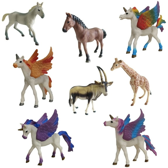 Animal Quest: Hoofed Animals & Mythical Foals - 8 Piece Set, Toy Figurine Collection, Real & Fantasy, 3.5 - 4.75" Miniatures, Play & Display, Kids 3+