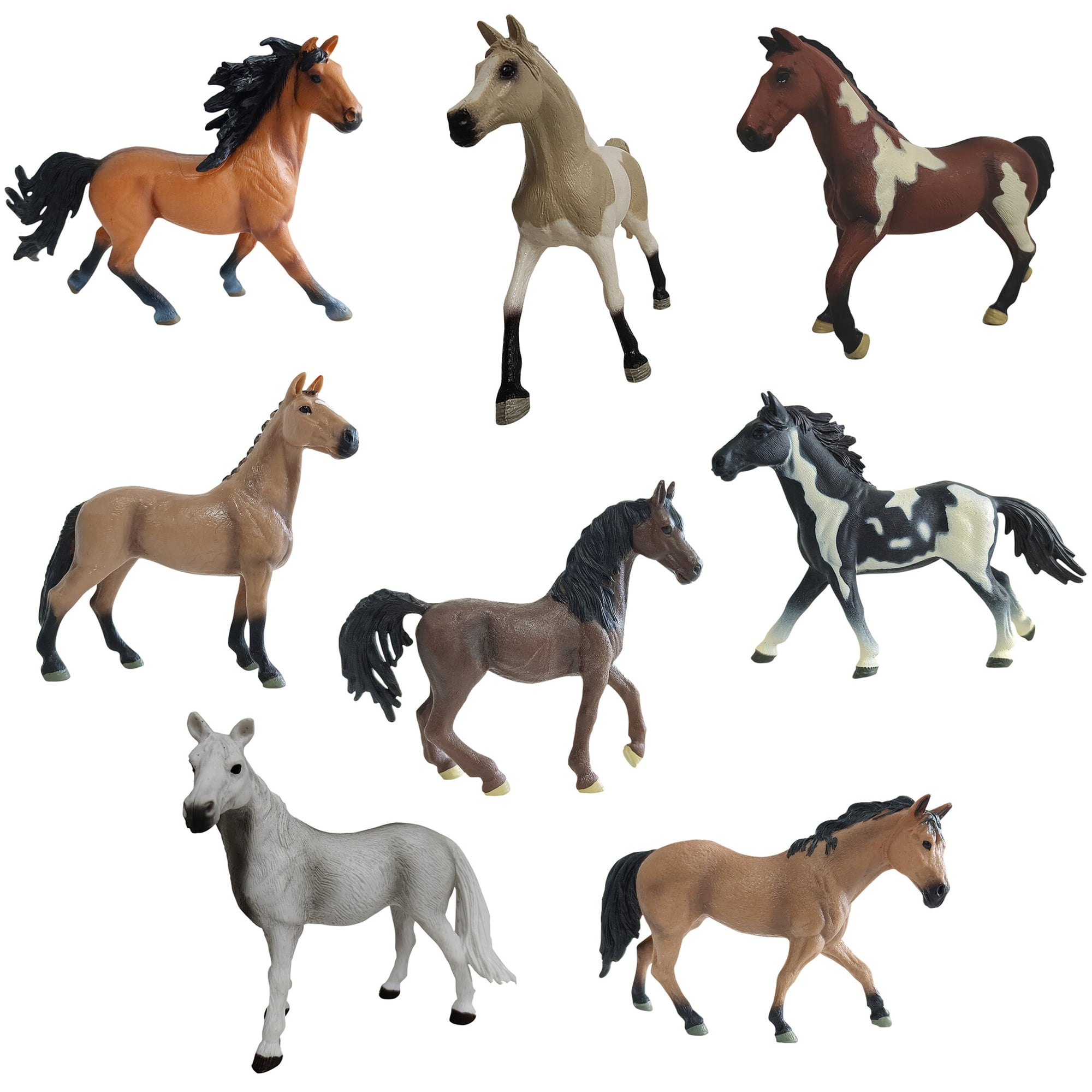 Animal Quest: Majestic Horses - 8 Piece Set, Toy Figurine Collection, Popular Pony Breeds, 4 - 4.75" Realistic Miniatures, Play & Display, Kids 3+