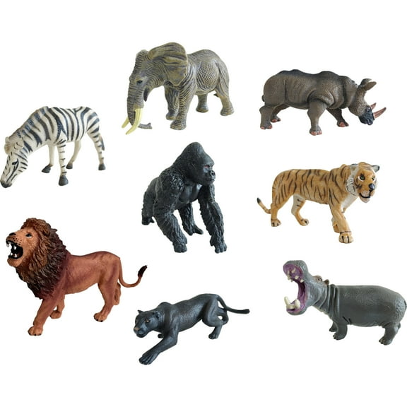 Animal Quest: Wild Safari Animals - 8 Piece Set, Toy Figurine Collection, Posed Wildlife, 2.5 - 3.5" Realistic Miniatures, Play & Display, Kids 3+