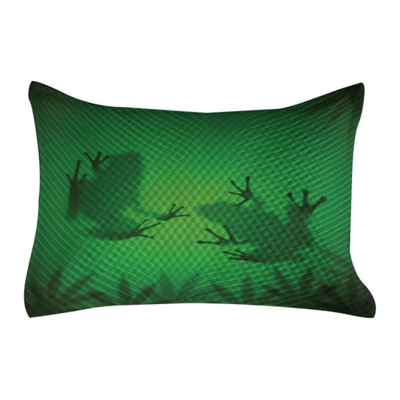 Animal Quilted Pillowcover, Frog Shadow Silhouette on the Banana Tree Leaf in Tropical Lands Jungle Games Graphic, Standard King Size Accent Pillow Cover for Bedroom, 36" x 20", Green, by Ambesonne