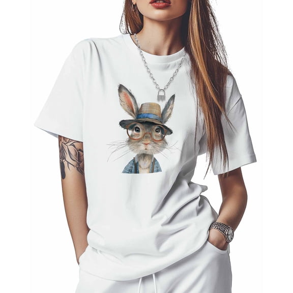 Animal Rabbit Womens T Shirts Short Sleeve Cotton Crewneck T-Shirt Graphic Tees, Casual Tops Tshirt for Women Teen Girls