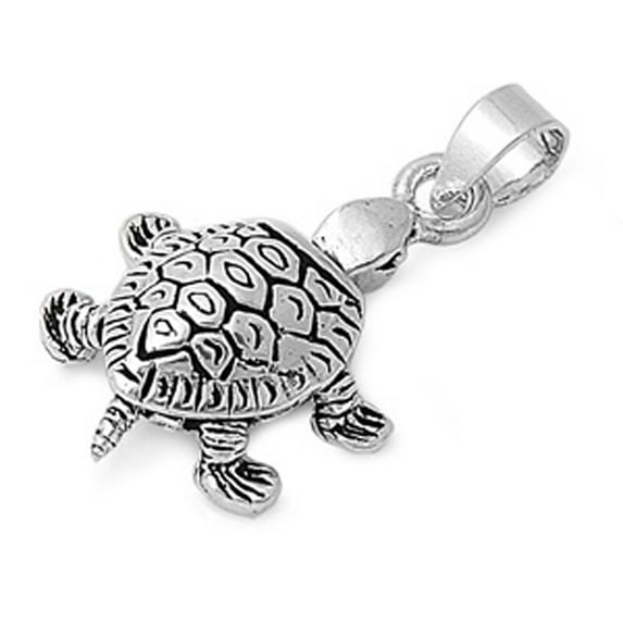 Animal Realistic Turtle Pendant .925 Sterling Silver Oxidized Simulated Abalone Charm Jewelry Female